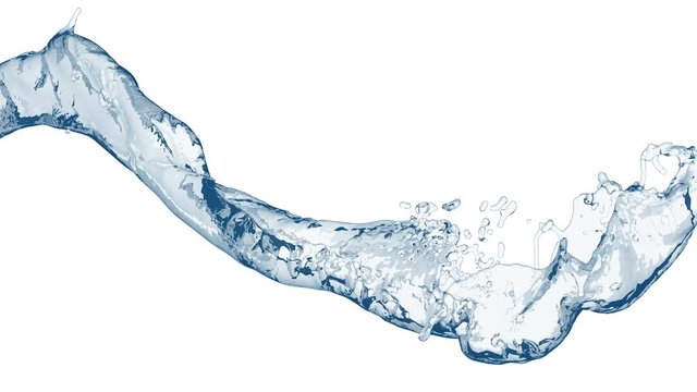 4k slow motion 3d blue vortex water flow with a splashes isolted on a white background with alpha matte