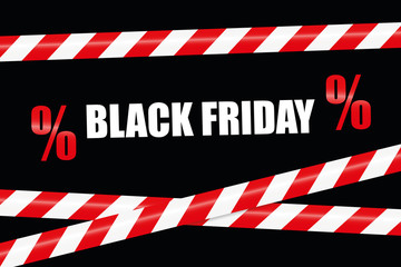 black friday promotion with red and white warning tape