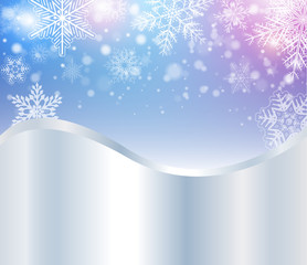 Christmas background, winter snowing silver blue with magical lights