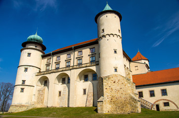 Fototapeta na wymiar Old medieval castle in Nowy Wisnicz with towers, Poland