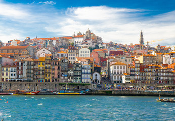 Old Porto city, colorful buildings in Ribeira, Douro river, Portugal