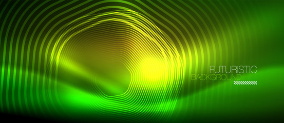 Neon glowing lines, magic energy space light concept, abstract background wallpaper design