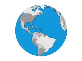 Obraz premium Caribbean on blue political 3D globe. 3D illustration isolated on white background.