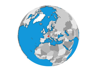Switzerland on blue political 3D globe. 3D illustration isolated on white background.