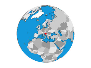 Croatia on blue political 3D globe. 3D illustration isolated on white background.