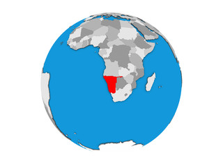 Namibia on blue political 3D globe. 3D illustration isolated on white background.