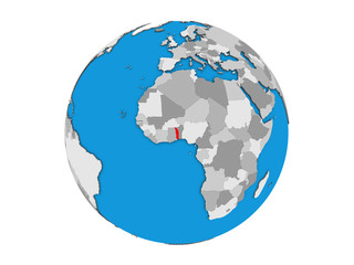 Togo on blue political 3D globe. 3D illustration isolated on white background.