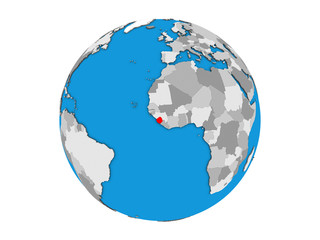 Sierra Leone on blue political 3D globe. 3D illustration isolated on white background.