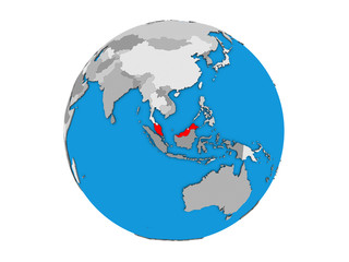Malaysia on blue political 3D globe. 3D illustration isolated on white background.
