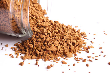  instant coffee in a jar closeup. Flavored coffee