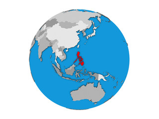 Philippines on blue political 3D globe. 3D illustration isolated on white background.