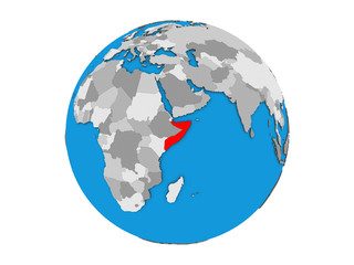 Somalia on blue political 3D globe. 3D illustration isolated on white background.