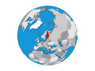 Finland on blue political 3D globe. 3D illustration isolated on white background.