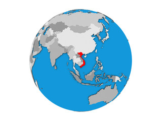 Vietnam on blue political 3D globe. 3D illustration isolated on white background.