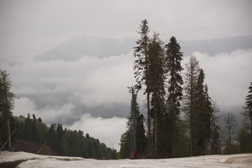 low clouds in the mountains in cloudy weather.