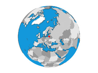 Lithuania on blue political 3D globe. 3D illustration isolated on white background.