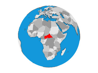 Central Africa on blue political 3D globe. 3D illustration isolated on white background.