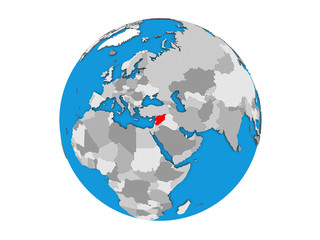 Syria on blue political 3D globe. 3D illustration isolated on white background.