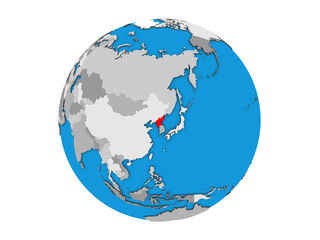 North Korea on blue political 3D globe. 3D illustration isolated on white background.