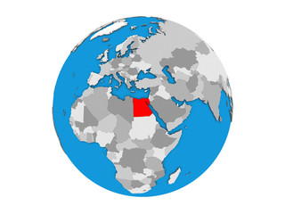 Egypt on blue political 3D globe. 3D illustration isolated on white background.