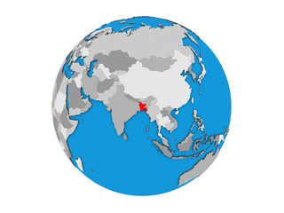 Bangladesh on blue political 3D globe. 3D illustration isolated on white background.