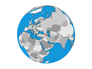 Armenia on blue political 3D globe. 3D illustration isolated on white background.