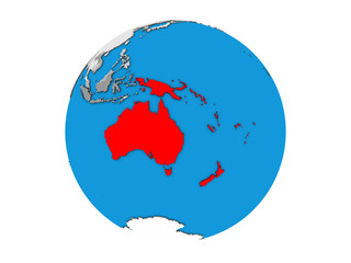 Australia on blue political 3D globe. 3D illustration isolated on white background.