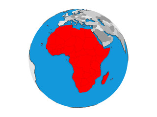 Africa on blue political 3D globe. 3D illustration isolated on white background.