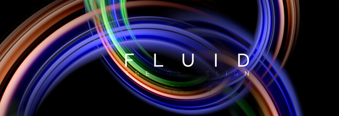 Background abstract design, flowing mixing liquid color waves on black