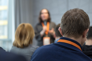 Fototapeta premium People attend business conference in the congress hall