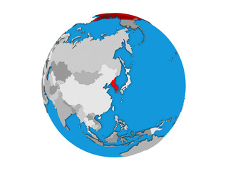 Korea on blue political 3D globe. 3D illustration isolated on white background.