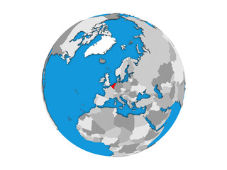 Benelux Union on blue political 3D globe. 3D illustration isolated on white background.