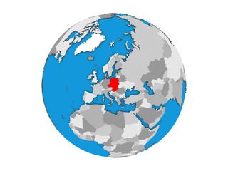Visegrad Group on blue political 3D globe. 3D illustration isolated on white background.