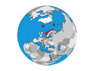 EFTA countries on blue political 3D globe. 3D illustration isolated on white background.