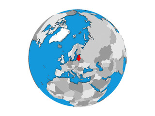 Naklejka premium Baltic States on blue political 3D globe. 3D illustration isolated on white background.