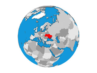 Crimea on blue political 3D globe. 3D illustration isolated on white background.