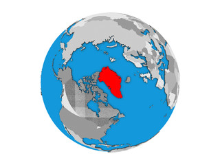 Greenland on blue political 3D globe. 3D illustration isolated on white background.