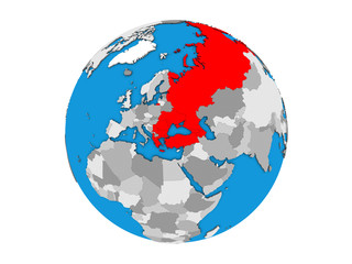 BSEC countries on blue political 3D globe. 3D illustration isolated on white background.