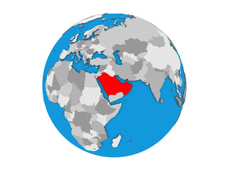 CCASG countries on blue political 3D globe. 3D illustration isolated on white background.