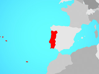 Obraz premium Portugal on blue political globe.