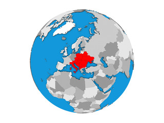 CEI countries on blue political 3D globe. 3D illustration isolated on white background.