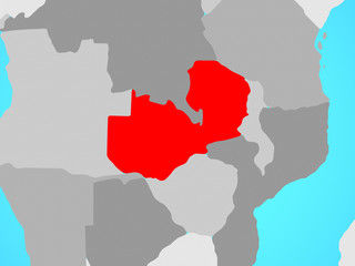 Zambia on blue political globe.