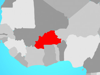 Burkina Faso on blue political globe.