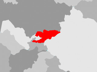Kyrgyzstan on blue political globe.