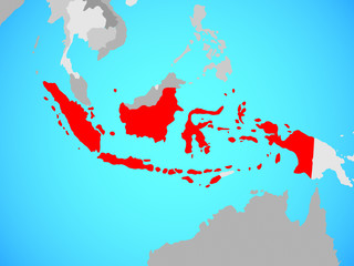 Indonesia on blue political globe.