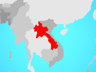 Laos on blue political globe.