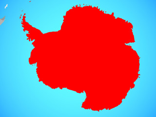 Antarctica on blue political globe.