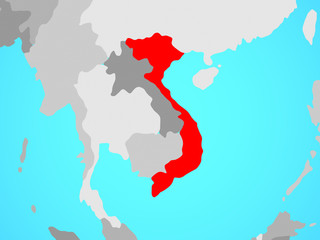 Obraz premium Vietnam on blue political globe.