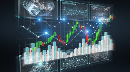 3D rendering stock exchange datas and charts illustration
