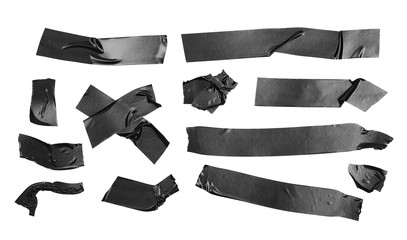 Duct repair tape black set, patterns kit isolated on white